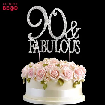

10 pcs /lot +90 & Fabulous Cake Topper Decoration Crystal Rhinestones Monogram Number Ninety - 90th Birthday Party Cake Topper