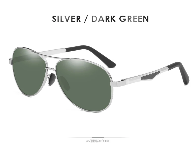 AORON, Мужские поляризационные солнцезащитные очки, мужские, классические, Ретро стиль, пилот, солнцезащитные очки, алюминиевая оправа, зеркальные линзы, очки - Цвет линз: Silver-Dark Green