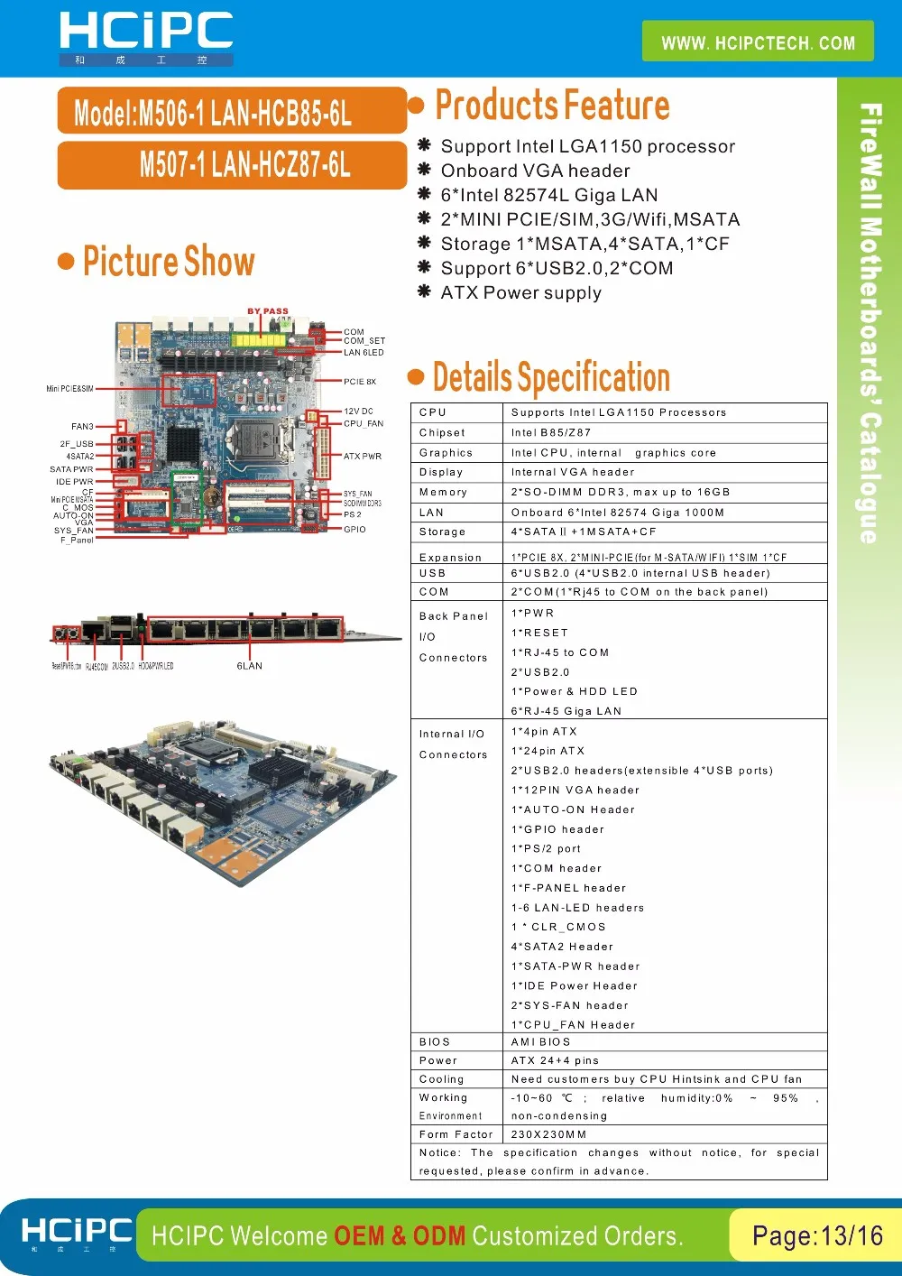 Best HCiPC M507-1 LAN-HCZ87-6L Z87+82574L 6LAN +By Pass Firewall Motherboard,ITX Motherboard,6LAN motherboard,1U Server,Free shipping 20