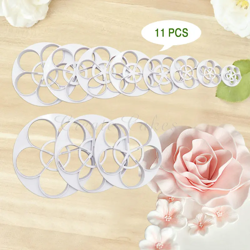 ?11 Different Size (?)_/? Rose Rose Cake Leaf Cutter Petal ...