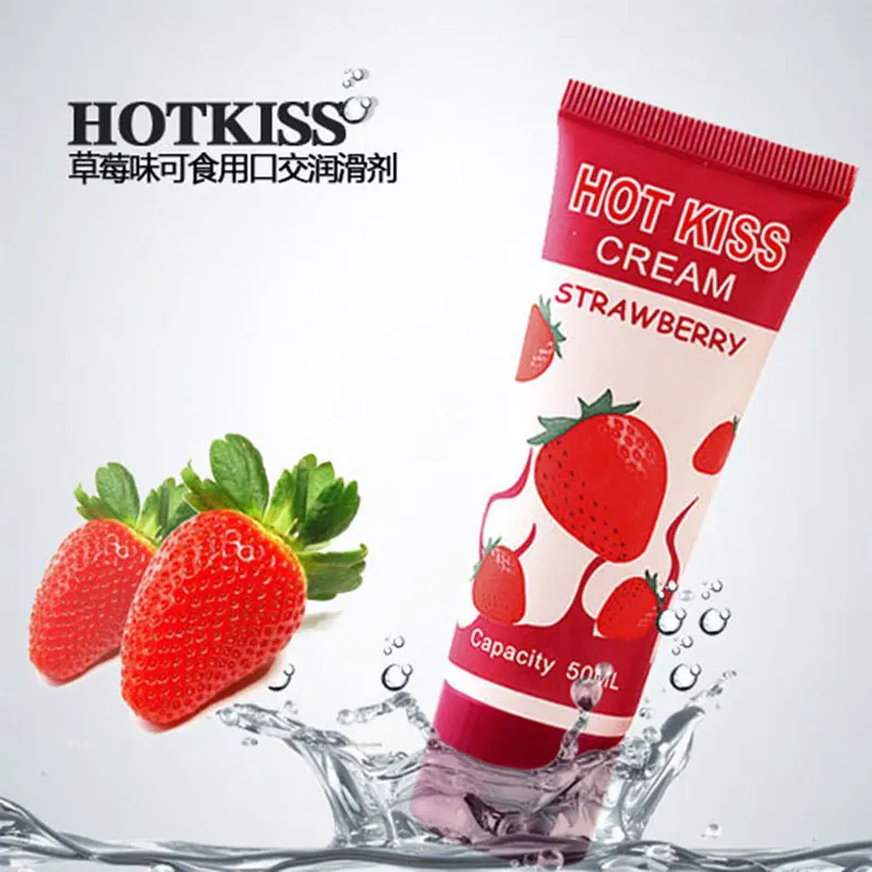 Hot Kiss Strawberry Cream Taste Oral Sex Water Based Edible Lubricant Gay Anal Sex Lube Vaginal Lubrication for Sex 50ml glass anal dildo butt plug sex toys for man prostate massage anus masturbation stimulate smooth anal bead orgasm gay sex product