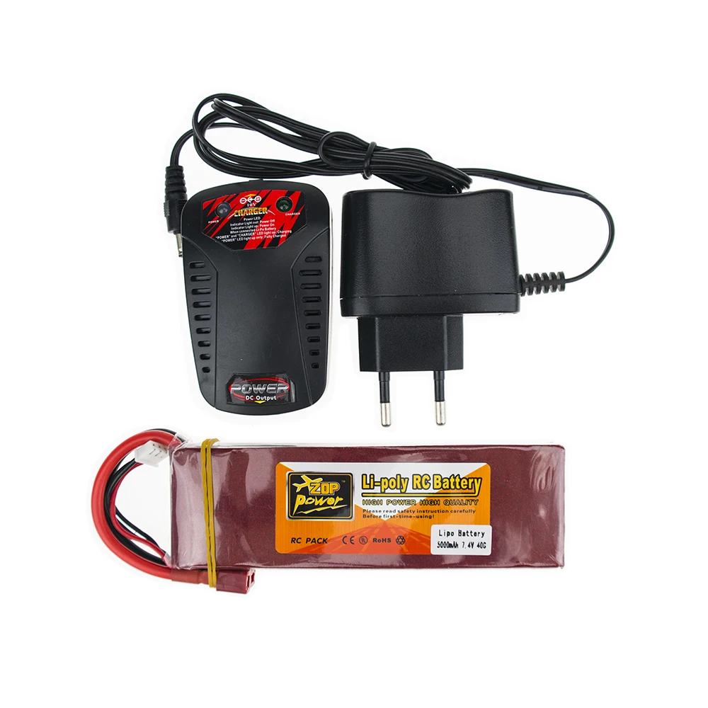 ZOP Power 7.4V 5000mAh 40C 2S 1P Lipo Battery T Plug for RC Drone Car Boat tP