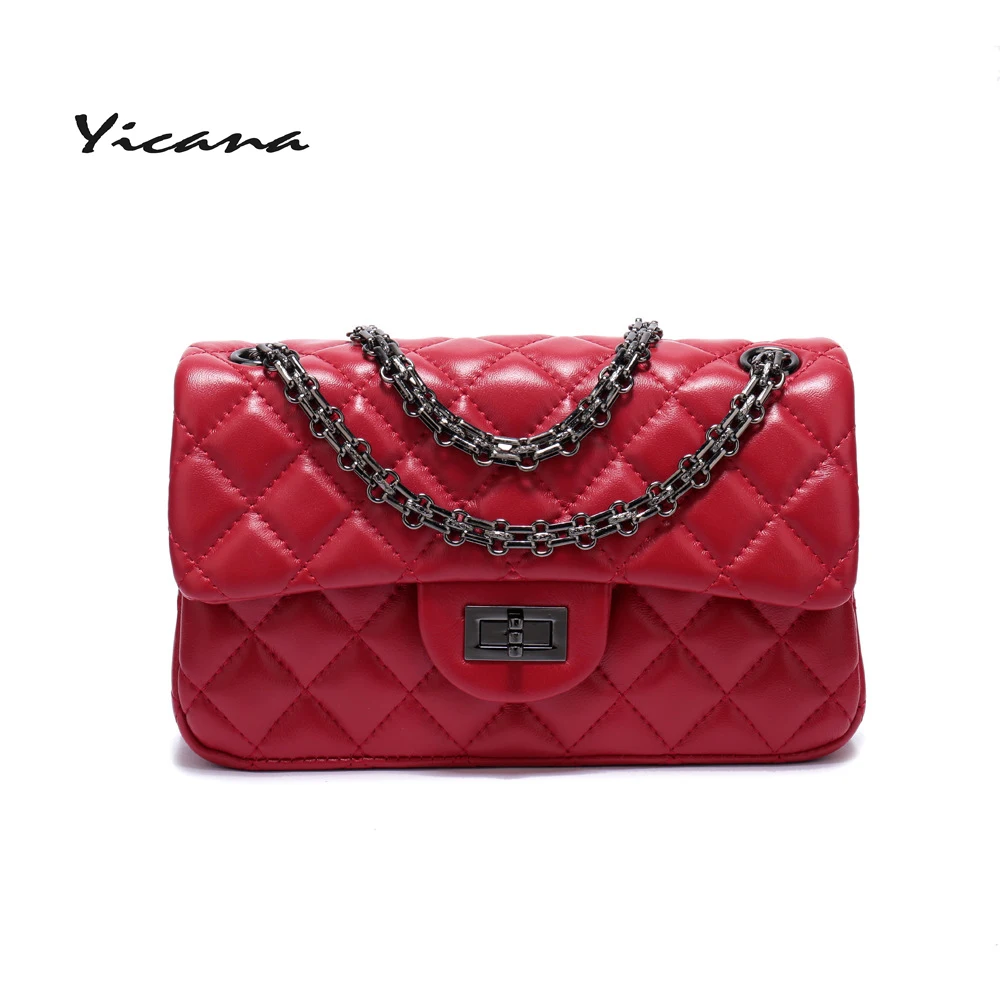 

Yicana 2018 New style Fashion genuine leather Women's handbag Sheepskin lady bag Ringer chain bag
