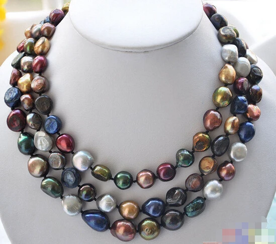 

Wholesale FREE SHIPPING >>> P4012 3row 14mm multicolour baroque freshwater pearl necklace