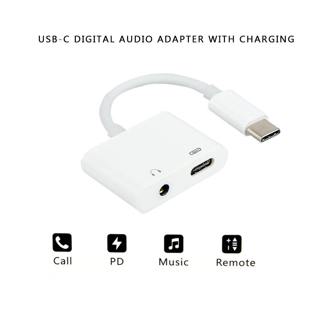 2 in 1 USB C Adapter Male to 3.5mm Female Stereo Earphone