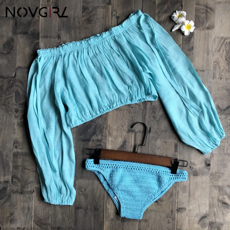 Novgirl вязаный крючком белый купальник для женщин 2019 летний богемный стиль верх