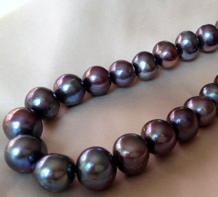 

xiuli 000673 12-14mm Genuine Freshwater Pearl Cultured Loose Bead Black Near Round AA+ 15'