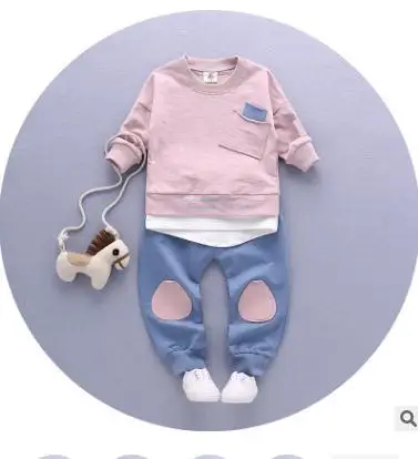 

2019 Spring Korean Costume for Kids 1 2 3 4 Y Infant Baby Boy Girl Clothing Suits Autumn Cartoon Pocket Set Long Sleeve TO-013