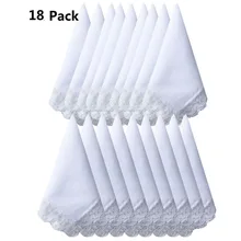 BAIYIXIN дамы 60 S хлопчатобумажные носовые платки женские мягкие однотонные чисто белое кружевное Hankies для свадебной вечеринки 18 шт