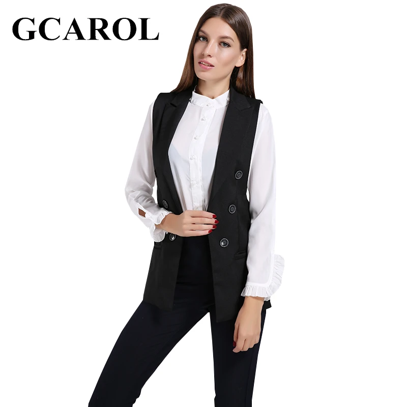 GCAROL OL Notched Women Button Decoration Waistcoat High Quality Sleeveless Jacket Elegant Office Work Outwear For Ladies