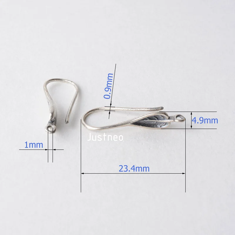 Ушной крючок, твердые Серьги проволочные крючки в форме листьев из стерлингового серебра 925 пробы, тайские серебряные серьги компоненты, ювелирные изделия DIY
