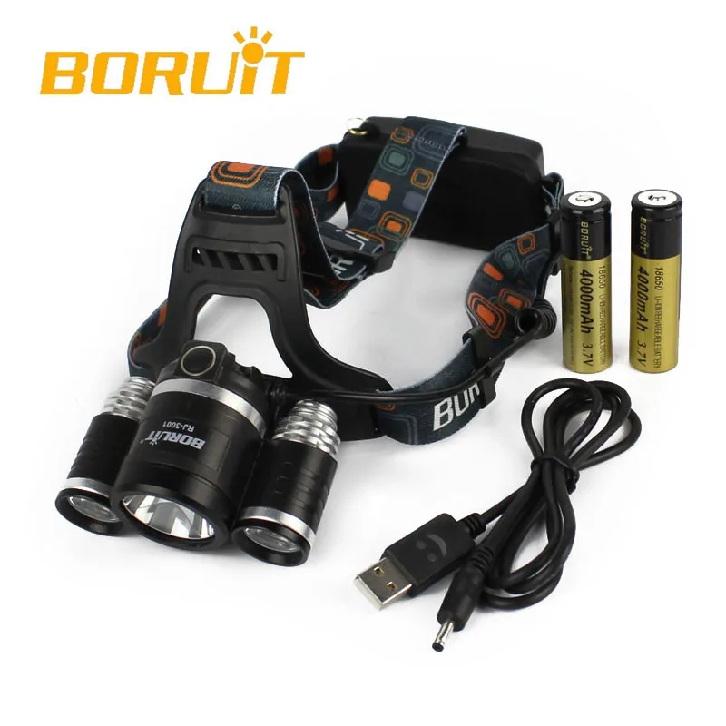 Boruit 5000Lm 3X xm-l T6 + 2R5 светодиодный Stirnlampe 2x18650 kopf licht USB ЕС ladegerät