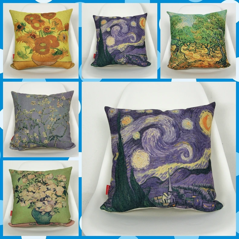 

Van Gogh Painting Abstract Dutch Master Of Art Masterpieces Pillows Emoji Fiber Euro Cover Home Decor Enhance Plants Gift