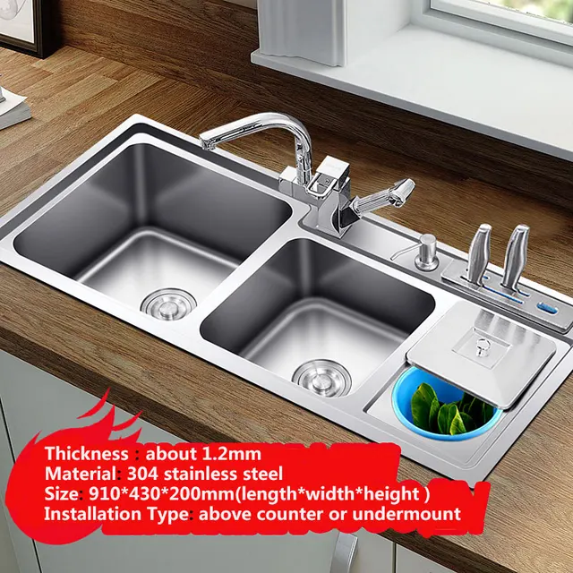 stainless double bowl above counter kitchen sink martwells