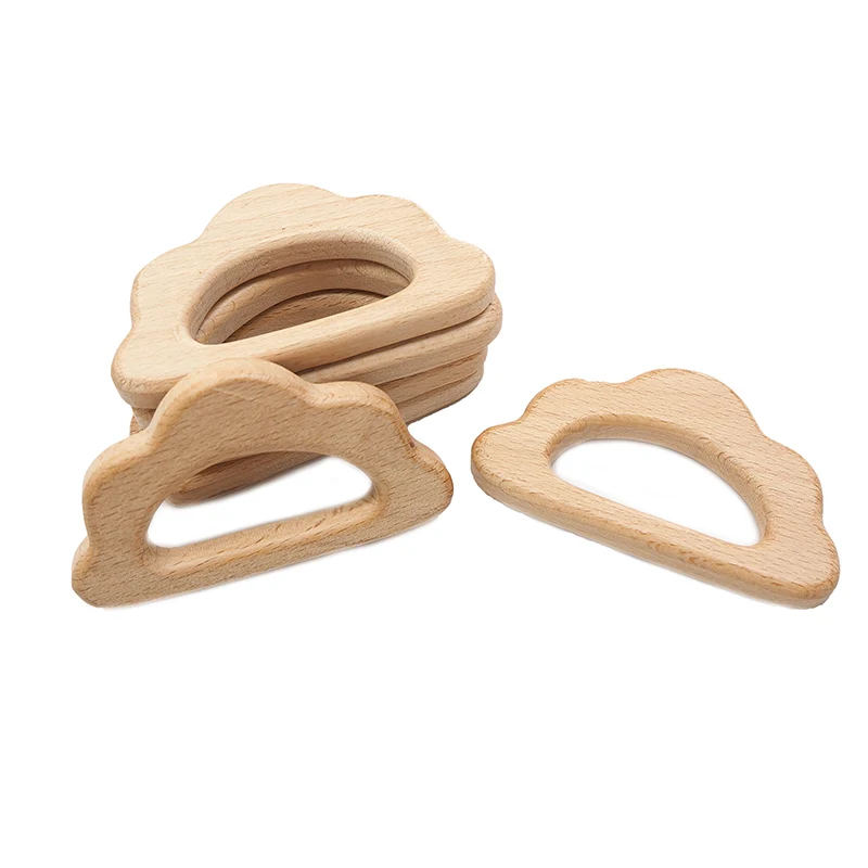 

"Chenkai 10pcs Wood Cloud Teether DIY Organic Eco-friendly Unfinished Nature Infant Baby Rattle Pacifier Grasping Cartoon Toy "