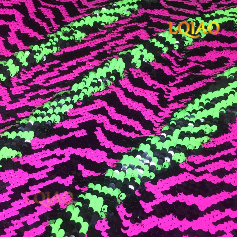 Zebra Neon Pink Reversible Sequin Fabric 07