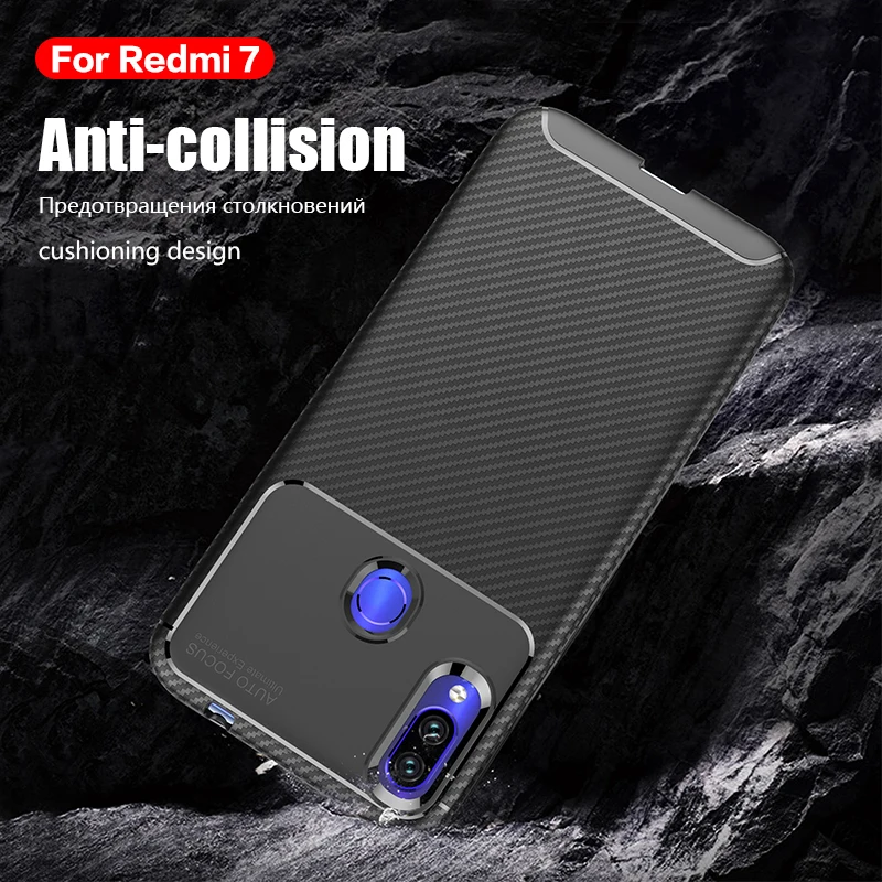 Чехол для Xiaomi Redmi 7 Мягкий Силиконовый противоударный чехол из углеродного