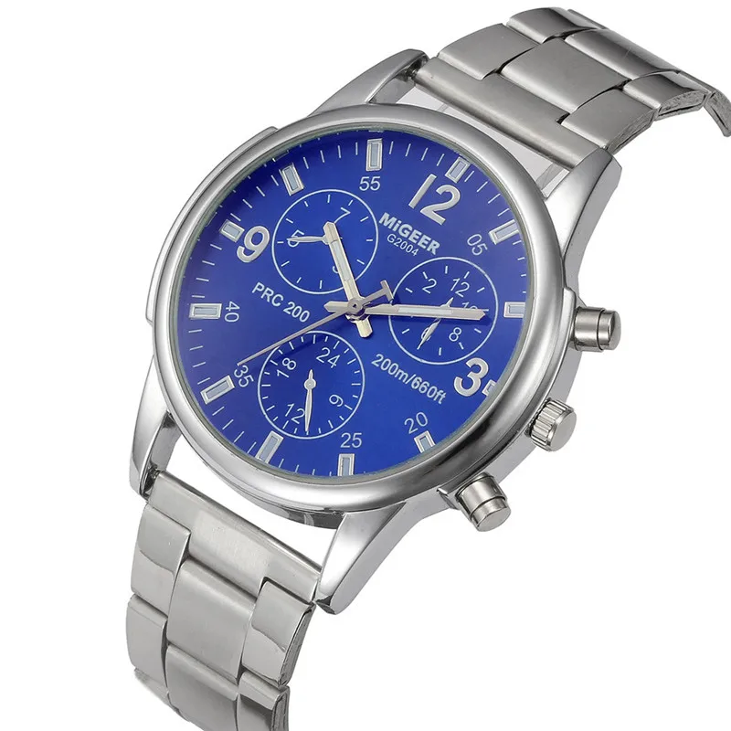 New Men MIGEER Watches Luxury Designer Stainless Steel Quartz Watch Mens Analog Wrist Watches Bracelet Relogio Masculino - Цвет: Синий
