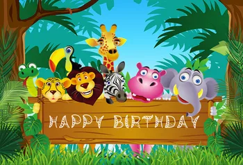 

forest animals safari happy birthday cartoon photo background photography backdrops quality vinyl