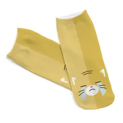 2 пары, короткие носки с 3D принтом желтого кота, женские мужские с глубоким вырезом, повседневные хлопковые носки с героями мультфильмов