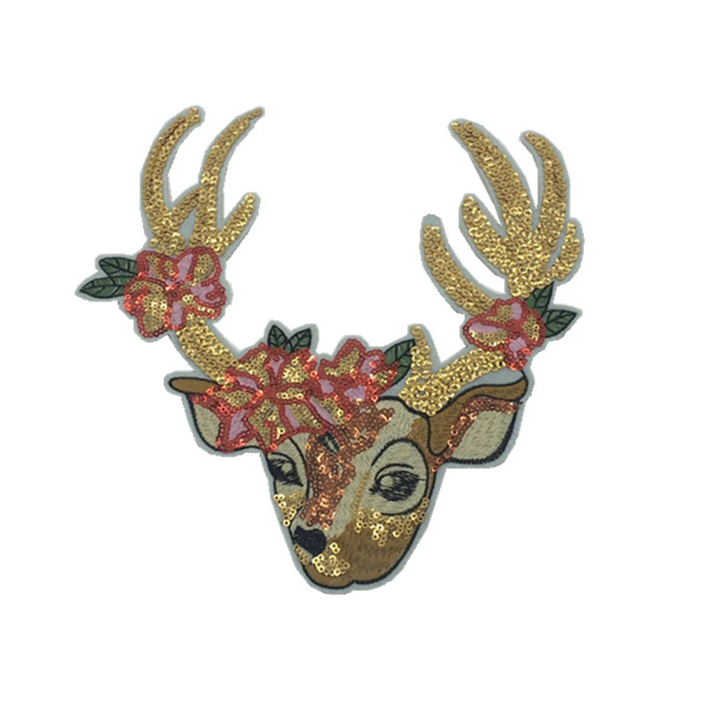

PVC Paillette Sequin Appliques Patches DIY Scrapbooking Craft Multicolor Christmas Reindeer Flower 1piece