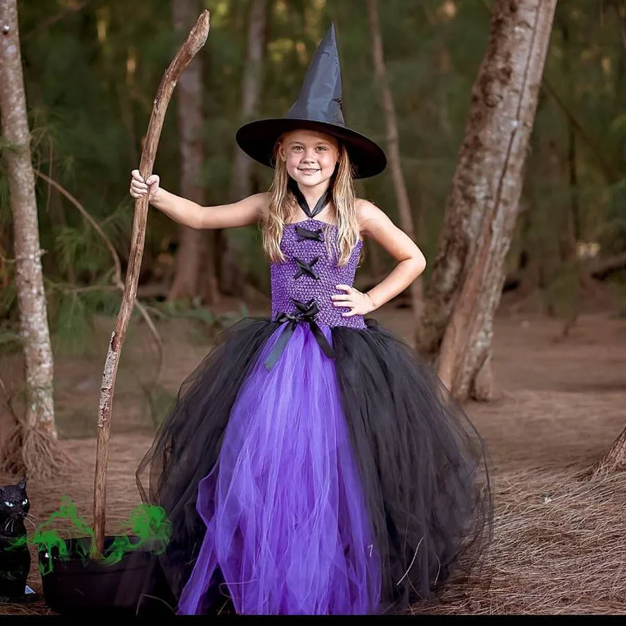 Girls Witch Tutu Costume Kids Fluffy Tutu Dress Children Vestidos Ball Gown for Girls Halloween Party Purim Photo Props (1)