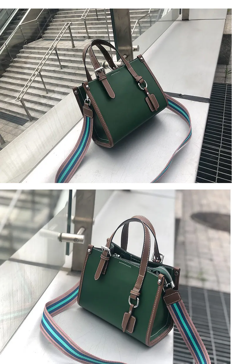 Color Blocking Daily Purse OL Business Tote Bag Genuine Leather Women's Shoulder Bag Small Top-handle Handbag