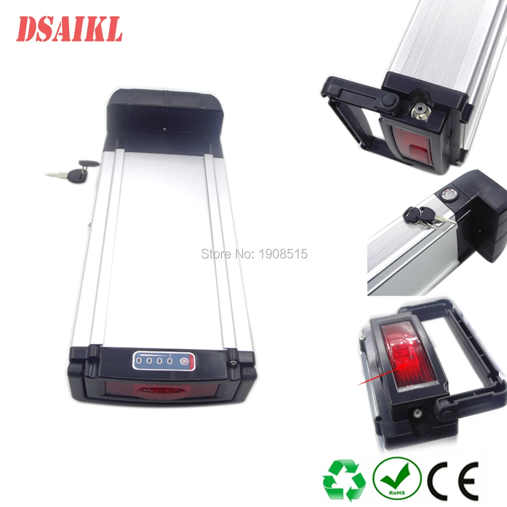 

Rear rack ebike battery 36V 20ah use 18650 2900mah power cells with built in BMS for 500w electric bicycle and charger