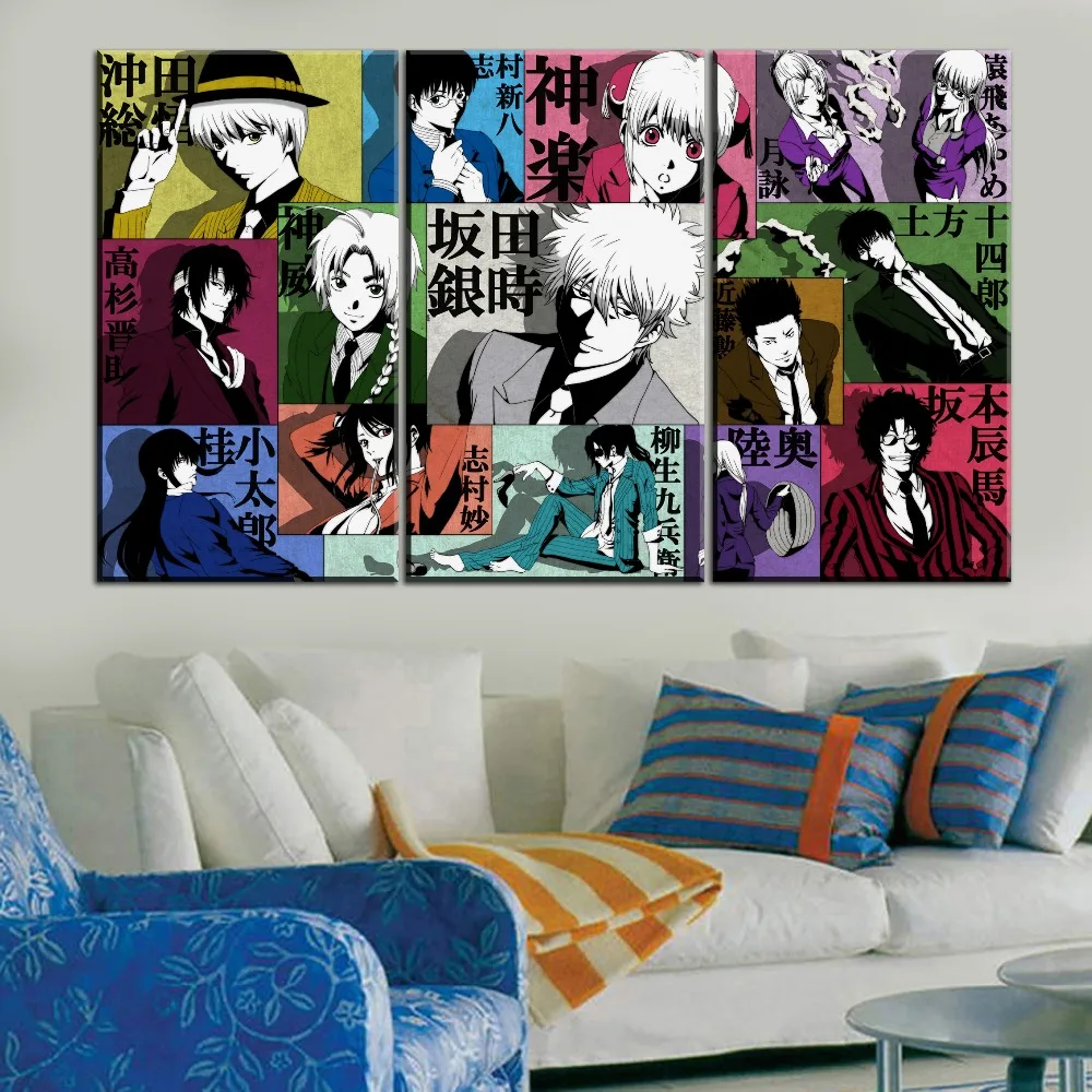 

Wall Art Home Decor Modular One Set 3 Panel Anime Gintama Character Poster Top-Rated Canvas Print Brief Introduction Painting