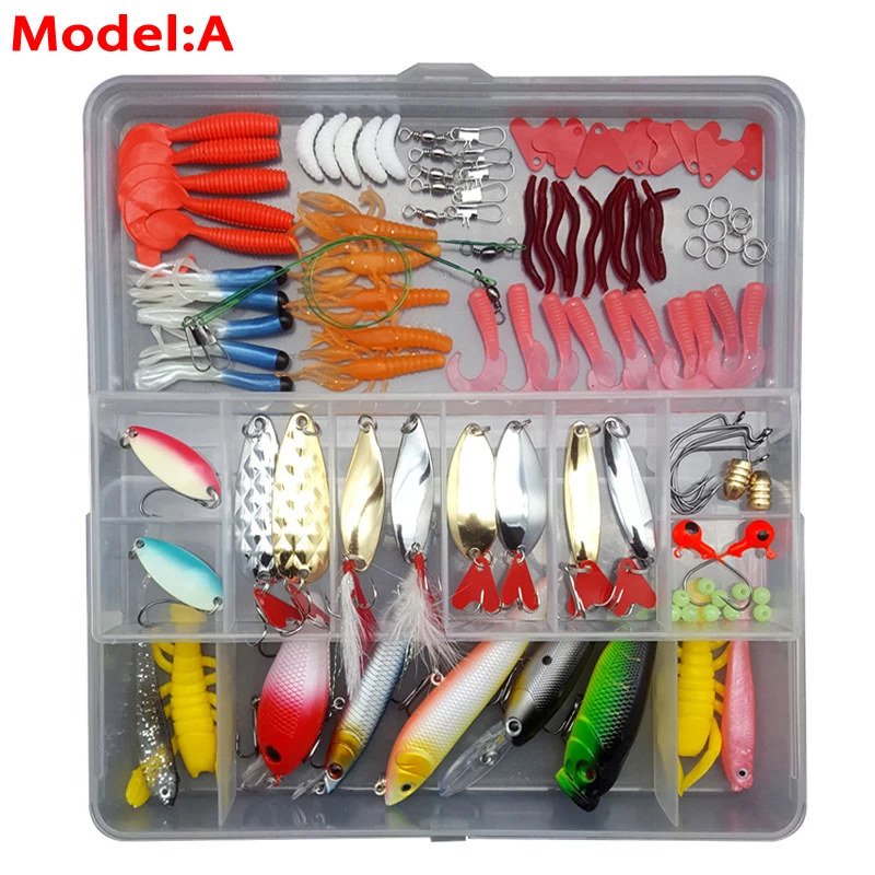 

Fishing Lures Set Hard Soft Lures Popper Minnow Vib Spoon Jig Head Bait Kit with Box Pesca Fishing Tackles Acessories FU84