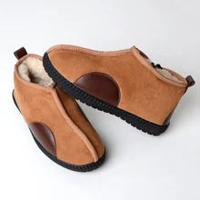 Женские зимние ботинки; Большой размер 45; теплые плюшевые ботильоны для женщин на молнии; нескользящая зимняя женская обувь на меху из натуральной кожи