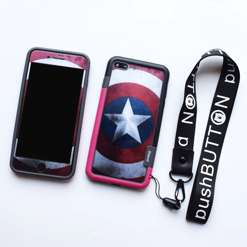 

For iPhone 8 8Plus Super man Captain Tempered Glass Screen film (F &B) + Soft bumper for iPhone 7 7plus 6S 6SPlus heroes Fudas