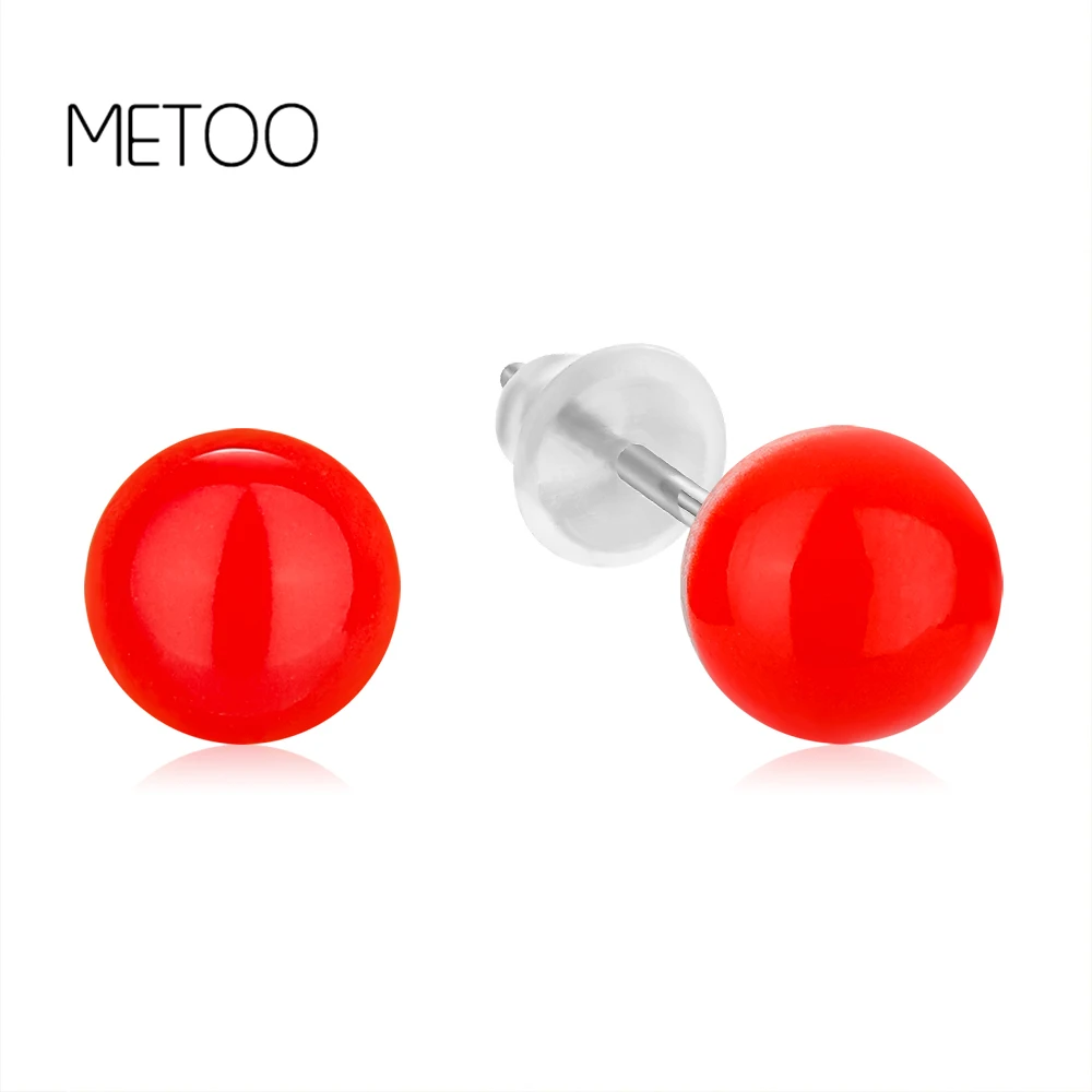 

METOO 2019 New Women's Small Fresh Multicolor Round Studs Red DIY Ceramic Stud Earrings for Women family jewelry tiny earrings