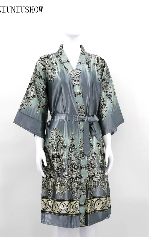 Стиль, женское сексуальное атласное платье, платье, женские Элегантные ночные рубашки с принтом, кимоно, халат, ночная рубашка с цветами, один размер