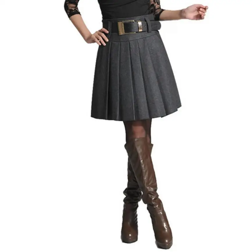 Lxmsth женский Wollen Юбки для женщин осень-зима женский, черный шерстяной карман плиссированная юбка Большие размеры Женская Зимняя шерстяная одежда Юбки для женщин M-4XL