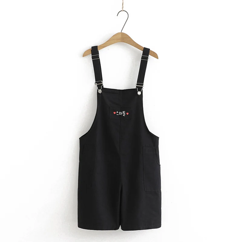 New Summer  Casual High Waist overalls short  Korean embroidery  behind Smiley pocket  Jumpsuit Fashion Shoulder Strap  Women