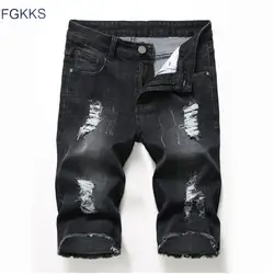 FGKKS мужские джинсовые шорты 2019 летние мужские Модные Винтажные Стрейчевые черные прямые шорты из джинсовой ткани повседневные стильные