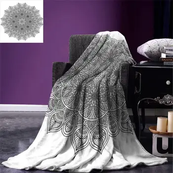 

Mandala Throw Blanket Monochrome Pattern Ancient and Mystical Heritage Henna Inspired Cosmos Icon Artwork Warm Microfiber