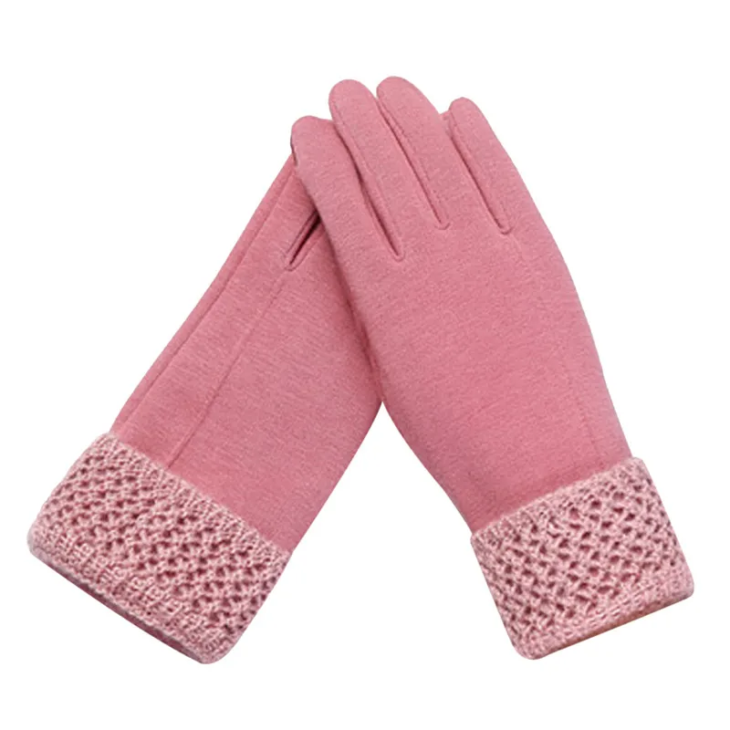 Elegant Women Warm Winter Gloves For Touchscreen Cotton Knitted Heated
