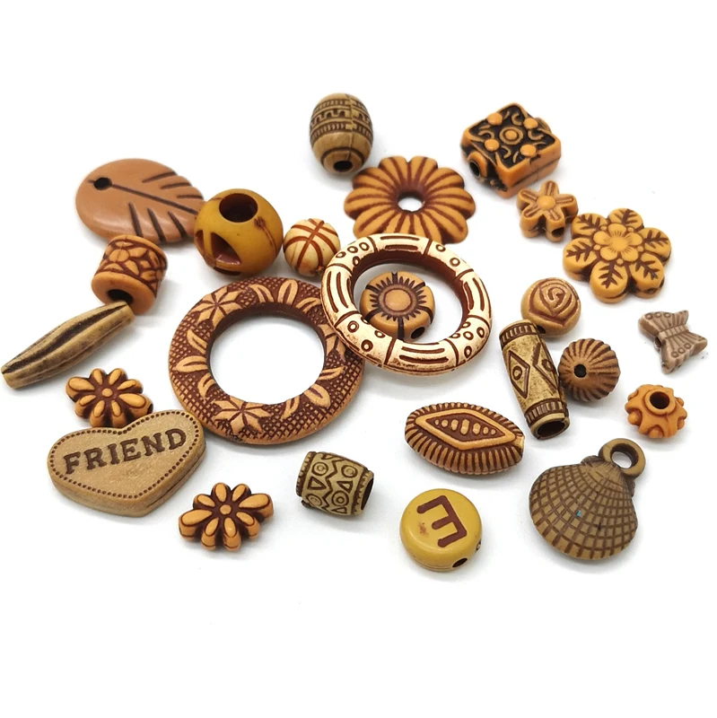 24 Style Imitation Wood Beads Acrylic Beads Various Shapes Spacer Beads for Jewelry Making DIY