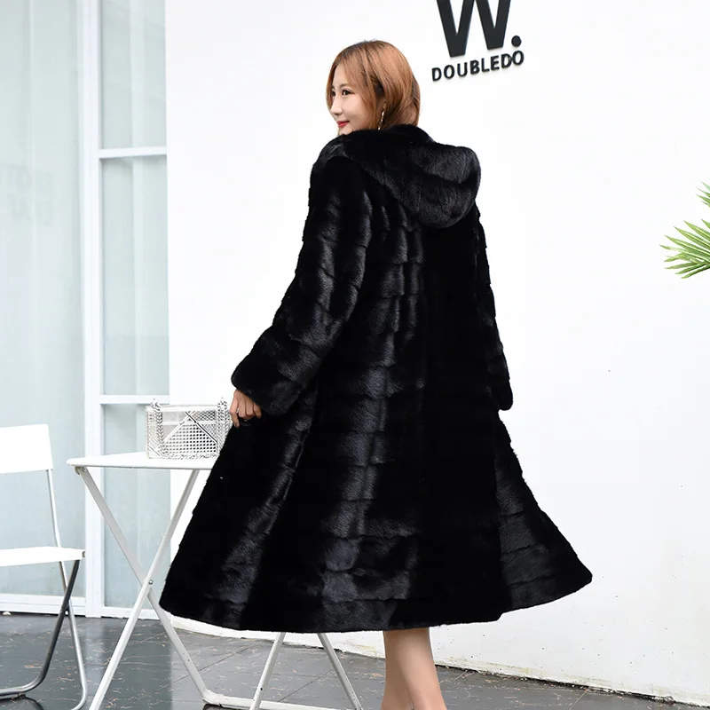 

Newest Womens Black Hooded Man-Made Fur Overcoats Large Size S/6XL Casual Female Long Section Thick Fake Fur Coats Tops D415