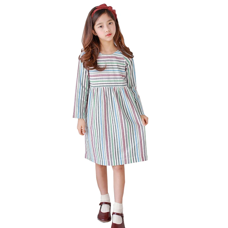 Baby Girl Kids Cotton Princess Dress Summer 2019 New Rainbow Dresses Children Leisure Back Button Clothes Teens Party Frock | Детская