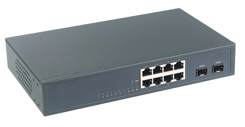 8 Port 10 100 1000Mbps Managed Switch With 2 Gigabit SFP Slots IGMP VLAN 2