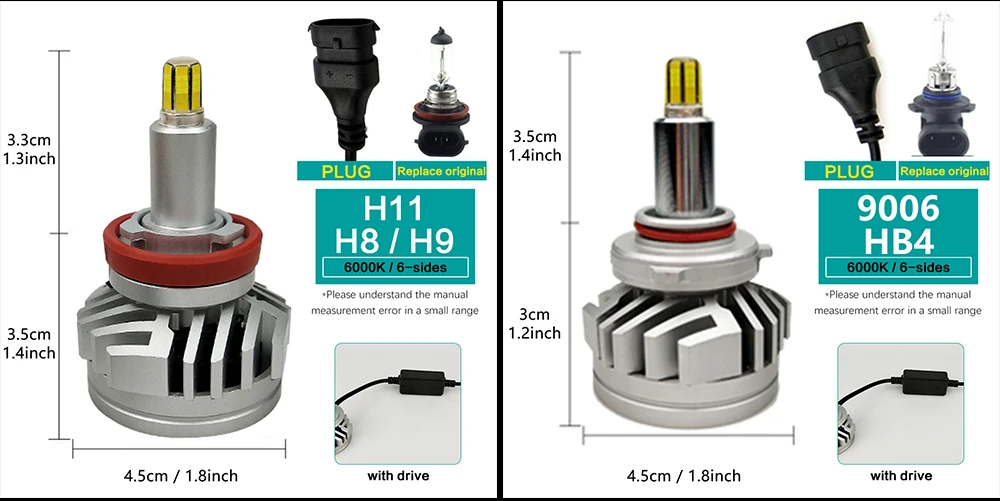 Из 2 предметов 18000LM H1 H7 светодиодный Canbus H8 H11 HB3 9005 HB4 9006 6-по бокам 3D светодиодный головной светильник s 100 Вт автомобильный светильник лампы 360 градусов 6000K