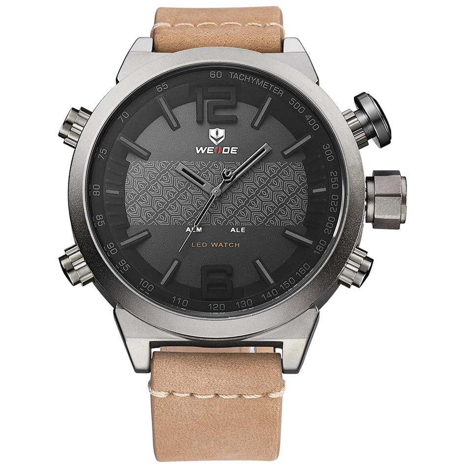 

Men Wristwatches Sports LCD Digital Quartz Watches Leather Military Watch Man Movement Waterproofed Clock Luxury Brand WEIDE