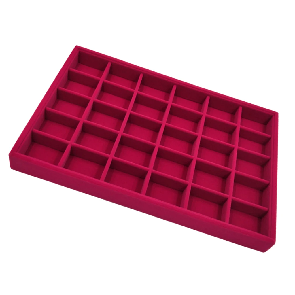  Rose Pink Velvet Jewelry Display Organizer Box Tray Showcase For Pendant Earring Necklace 12/24/30 Grids