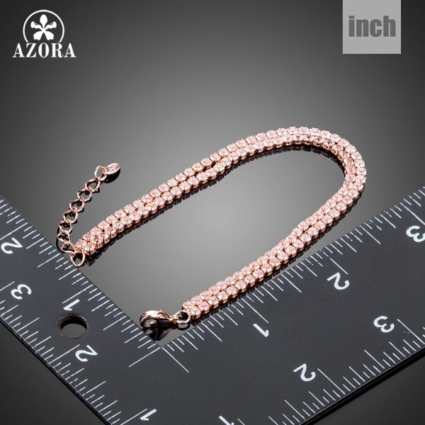 AZORA Gorgeous Rose Gold Color with 2 Rows Full Top grade Cubic Zirconia Bracelet for Women TS0111