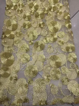 

Charming Gold French net lace with circle cording embroidery fabric 120cm width LZH233