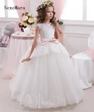 White Ball Gown Puffy Flower Girls Dress for Wedding with Ribbon Tiered Tulle Lace Girls Communion Dress Birthday Gown Any Size цена White Ball Gown Puffy Flower Girls Dress for Wedding with Ribbon Tiered Tulle Lace Girls Communion Dress Birthday Gown Any Size цены онлайн