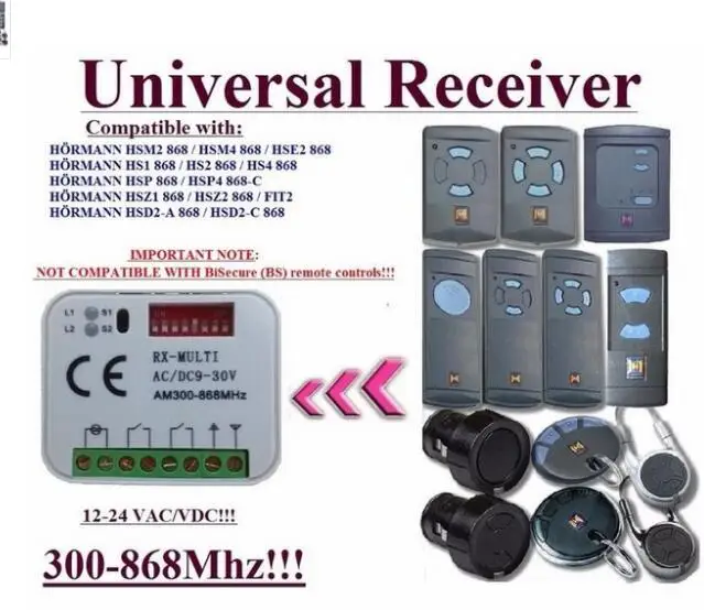 

Universal receiver for Hormann 868.3MHz remote controls not for BS GOOD